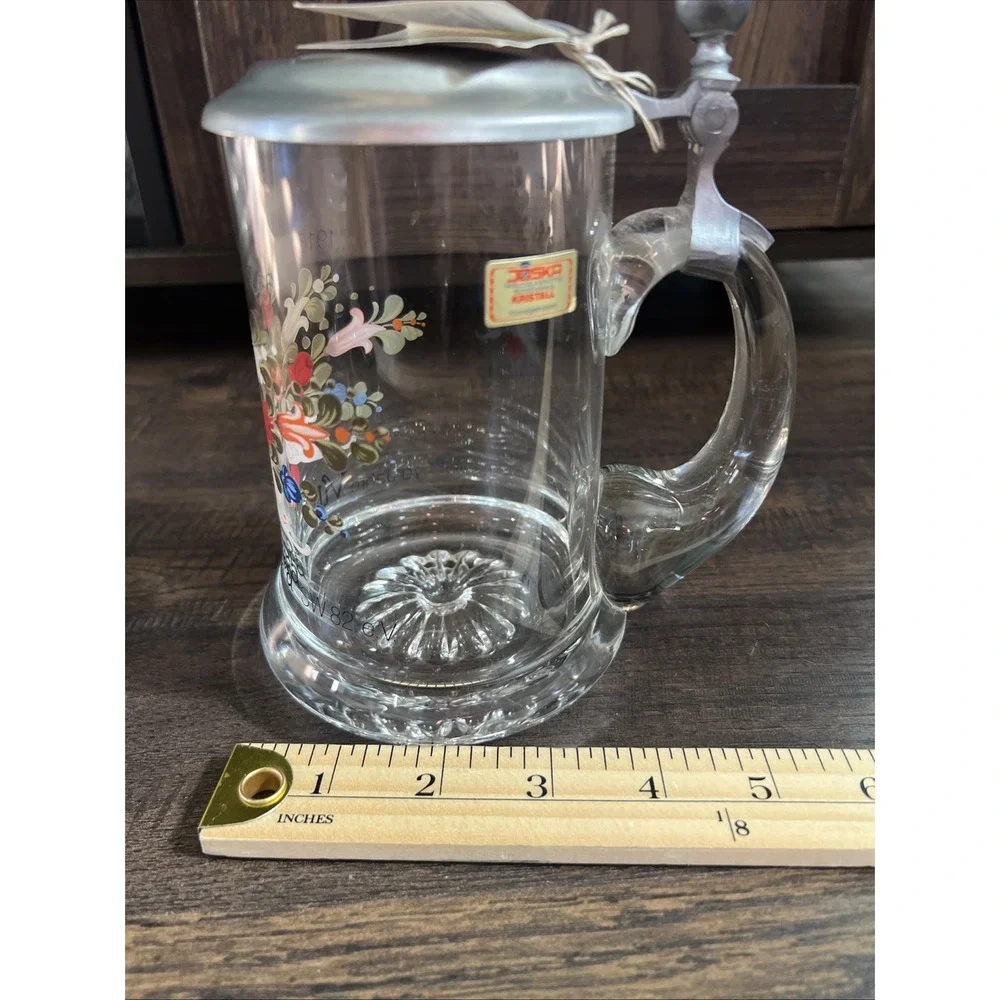 Vintage Joska German Crystal Beer Stein Pewter Lid Mug Villa Flora NWT 1986‎